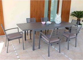 DEXTER - set tavolo in alluminio cm 160/240 x 90 x 75 h con 6 poltrone Dexter