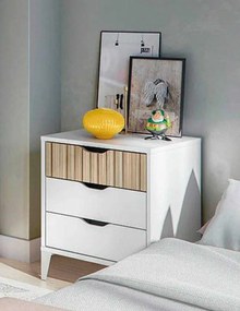 Comodino 3 Cassetti Ethna 44x33x50h Bianco Artik e Naturale
