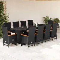 Set da Pranzo da Giardino 11 pz con Cuscini in Polyrattan Nero 3277536