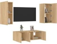 Mobili TV a Muro con LED 4pz Rovere Sonoma Legno Multistrato 3216806