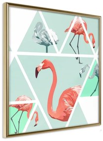 Poster  Tropical Mosaic with Flamingos (Square)  Cornice Quadri Cornice d'oro, Larghezza x Altezza Home decor 20x20