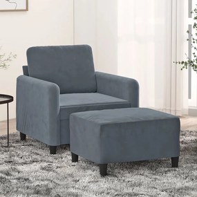 Poltrona Con Poggiapiedi Grigio Scuro 60 Cm İn Velluto /