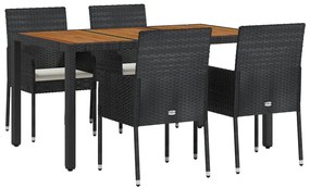 Set da pranzo da giardino 5 pz nero con cuscini in polyrattan