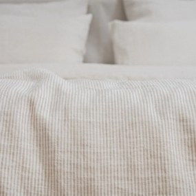 Lenzuola di lino bianco-beige per letto matrimoniale 200x200 cm Natural Stripes - Linen Tales