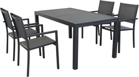 DEXTER - set tavolo in alluminio cm 160/240 x 90 x 75 h con 4 poltrone Venus