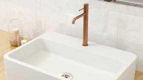 Rubinetto miscelatore alto per lavabo monocomando senza scarico in ottone oro rosa spazzolato Memo