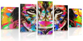 Quadri 5 pezzi – Testa di leone colorata