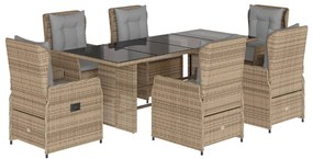 Set da pranzo da giardino 7 pz con cuscini beige in polyrattan