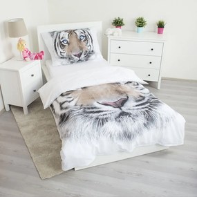 Set copripiumino e federa da bambini bianco/grigio in cotone per letto singolo 140x200 cm White Tiger – Jerry Fabrics