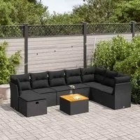 Set Divani da Giardino 9 pz con Cuscini Nero in Polyrattan 3325772