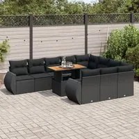 Set Divani da Giardino 11 pz con Cuscini in Polyrattan Nero 3327310