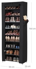 Armadio salvaspazio in tessuto con ripiani MATIS 58x160 cm, nero