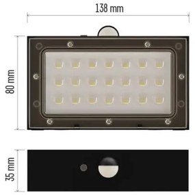 LED Proiettore solare con sensore di movimento LED/3,7V 1200mAh 4000K IP65 nero