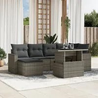 Set Divani da Giardino 7 pz con Cuscini Grigio in Polyrattan 3267420