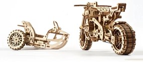 Ugears - 3D puzzle meccanico in legno Moto scrambler con carrello