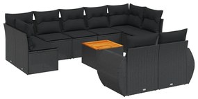 Set Divani da Giardino 10pz con Cuscini in Polyrattan Nero