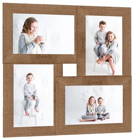 Cornice Per Collage Per 4x(13x18 Cm) Foto Marrone Chiaro İn Mdf /