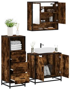 Set Mobili Da Bagno 3 Pz Rovere Fumo İn Legno Multistrato /