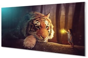 Quadro di vetro Uomo della foresta della tigre 100x50 cm
