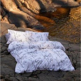 Set copripiumino e federa bianco/grigio in cotone renforcé per letto singolo 140x200 cm White Floral – Mila Home Luxury