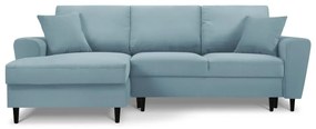 Divano angolare azzurro allungabile e con contenitore (con penisola a sinistra/con chaise lounge) con rivestimento in velluto a coste Kyoto – Cosmopolitan Design