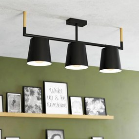 Plafoniera natura Lacey nero IP20, 3XE27