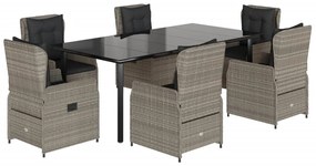 Set da pranzo da giardino 7 pz cuscini polyrattan grigio chiaro