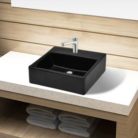 Lavandino Bagno İn Ceramica Nera Quadrato Con Foro Per Rubinetto /