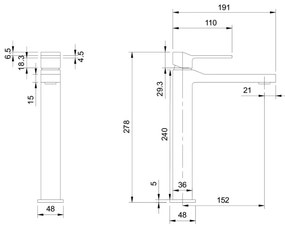 OMNIRES SL7712GR - Rubinetto del lavandino SLIDE 27,8 cm pettinato grafite