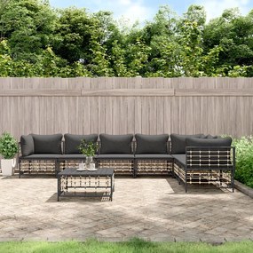 Set divani da giardino 8 pz con cuscini antracite in polyrattan