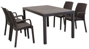 CALIGOLA - set tavolo in resina effetto rattan cm 150 x 90 x 74 h con 4 poltrone Alma