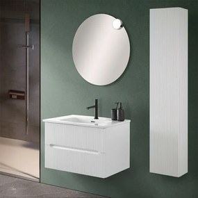 Mobile bagno sospeso 80 cm bianco opaco cannettato con specchio Bali