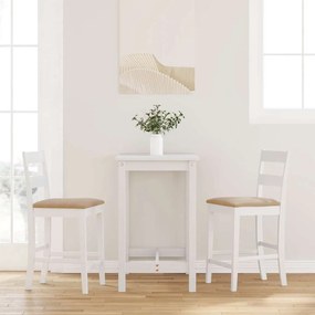 Sgabelli Da Bar Con Cuscini 2 Pz Bianco Legno Massello Di Hevea /