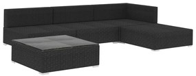 Set divani da giardino 5 pz con cuscini in polyrattan nero