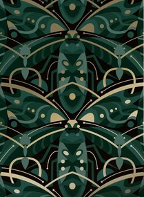 KEK Amsterdam Tapete Art Deco Animaux Beetle Gold - Green
