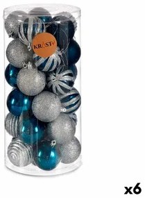 Set di palline di Natale Azzurro Argentato Plastica Ø 6 cm (6 Unità)