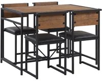 Set da pranzo Piano in legno scuro Gambe in acciaio Nero Tavolo rettangolare 110 x 70 cm 4 sedie Sedili imbottiti Industriale moderno