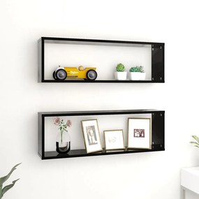 Mensole Parete A Cubo 2pz Nere 80x15x26,5cm Legno Multistrato /