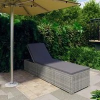 Lettino Prendisole con Cuscino in Polyrattan Grigio 46220