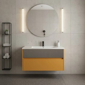 Mobile da bagno sospeso sotto lavabo Niwa 2 cassetti L 89.5 x H 50 x P 45.5 cm senape e grigio cannettato