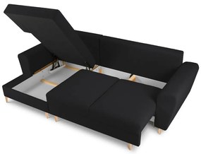 Divano angolare nero allungabile e con contenitore (con penisola a sinistra/con chaise lounge) con rivestimento in bouclé Kyoto – Cosmopolitan Design