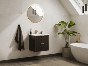 Mobile per bagno sospeso con scanalature e lavabo da incasso 60 cm Nero - ZEVARA