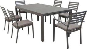 DEXTER - set tavolo in alluminio cm 200/300 x 100 x 74 h con 4 sedie e 2 poltrone Dexter