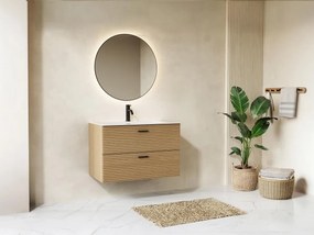 Mobile bagno sospeso striato con lavabo da incasso - 2 cassetti - Rovere naturale chiaro - 80 cm - SARONE