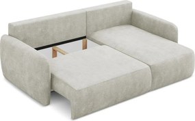 Divano angolare color crema allungabile/con contenitore (con penisola a destra/con chaise lounge) con rivestimento in ciniglia Lilo – Makamii