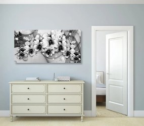 Stampa su tela – Fiori in bianco e nero su sfondo astratto