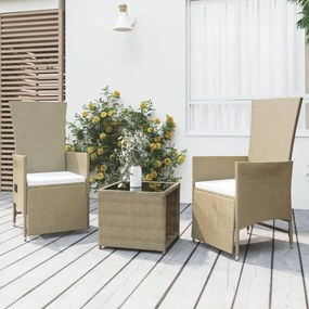 Set Mobili Da Giardino 3 Pz Beige Polyrattan E Acciaio /