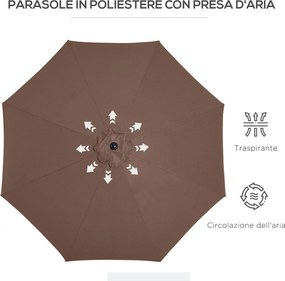 Ombrellone da Giardino 3x2.45 m Palo Ø38 mm in Acciaio Inclinabile Caffè...