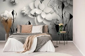 Carta da parati – Fiori astratti in bianco e nero