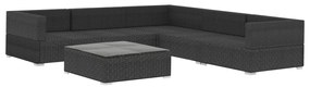 Set divani da giardino 6 pz con cuscini in polyrattan nero